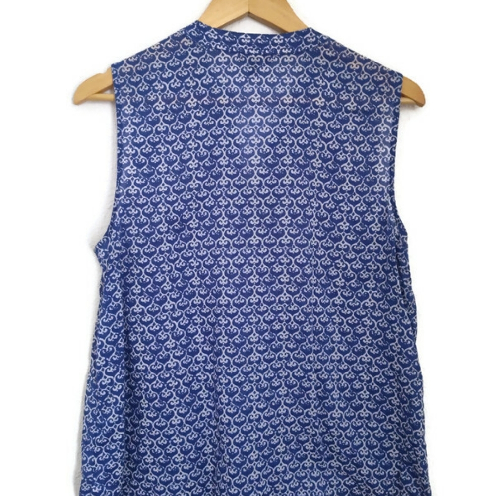 TALBOTS Women's Sleeveless Blue Cotton Summer Resort  Top Size Large - Picture 3 of 4